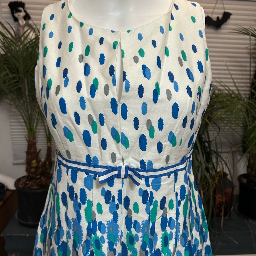 Perceptions White And Blue Patterned Midi Dress - image 2